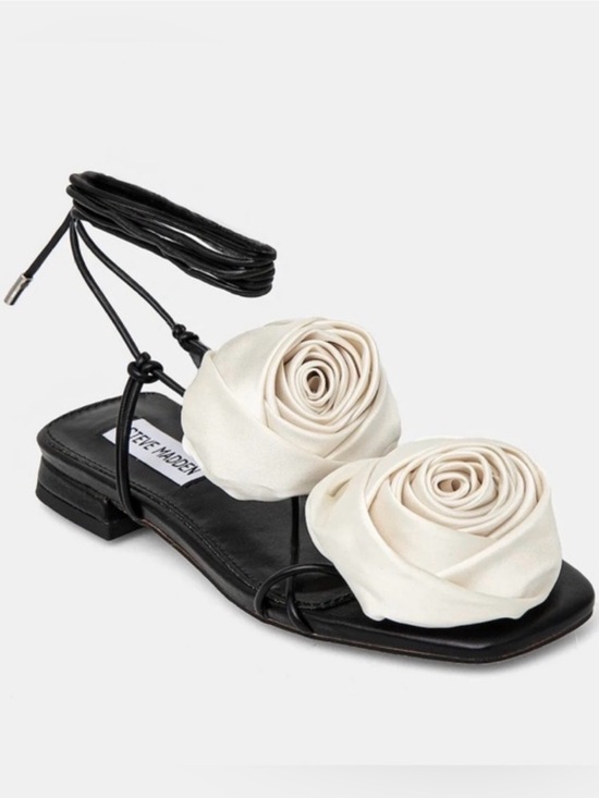 Steve Madden Shoes - {Steve Madden} Rosalind Ivory Satin Rose Lace-Up Sandals